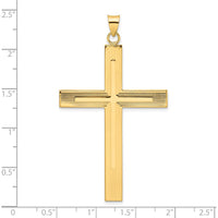 14K Yellow Gold Polished Cross Pendant with Striped Texture - 60.12mm Length by Oro Pregiato