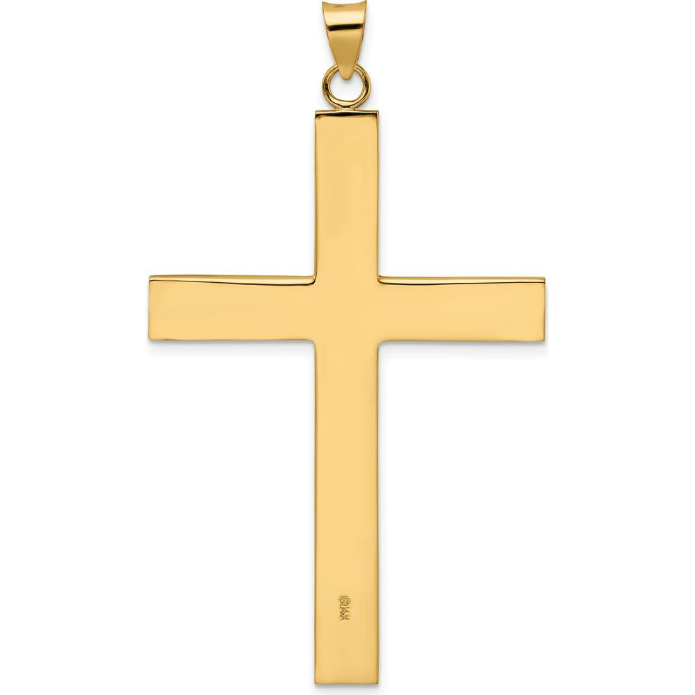14K Yellow Gold Polished Cross Pendant with Striped Texture - 60.12mm Length by Oro Pregiato
