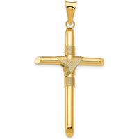 14K Yellow Gold Polished Cross Pendant with Textured Center Wrap - 45.2mm Length by Oro Pregiato