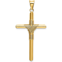 14K Yellow Gold Polished Cross Pendant with Textured Center Wrap - 45.2mm Length by Oro Pregiato