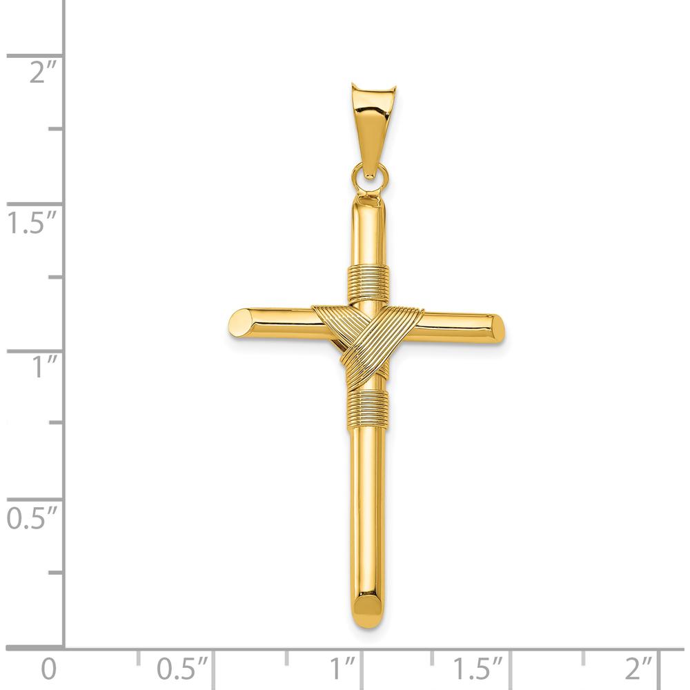 14K Yellow Gold Polished Cross Pendant with Textured Center Wrap - 45.2mm Length by Oro Pregiato
