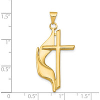 14K Yellow Gold Polished Cross Pendant with Textured Drape - 38mm Length by Oro Pregiato