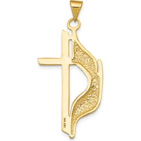 14K Yellow Gold Polished Cross Pendant with Textured Drape - 38mm Length by Oro Pregiato
