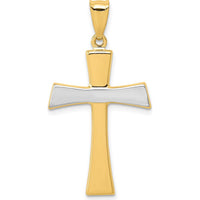 14K Yellow Gold Polished Cross Pendant with White Rhodium Plating by Oro Pregiato