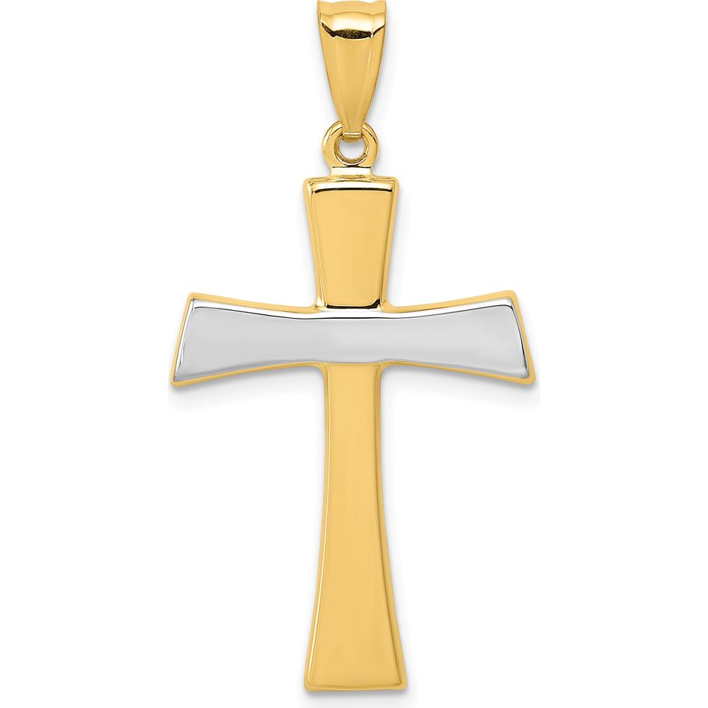 14K Yellow Gold Polished Cross Pendant with White Rhodium Plating by Oro Pregiato