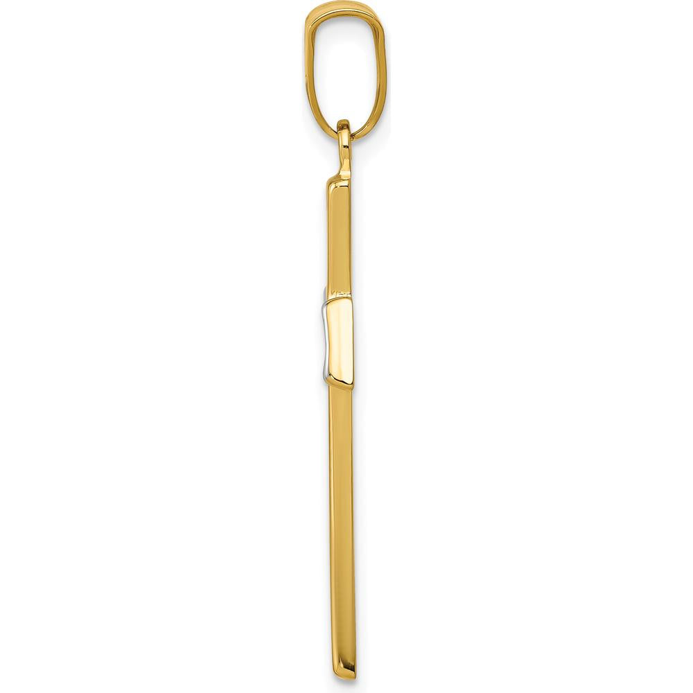 14K Yellow Gold Polished Cross Pendant with White Rhodium Plating by Oro Pregiato