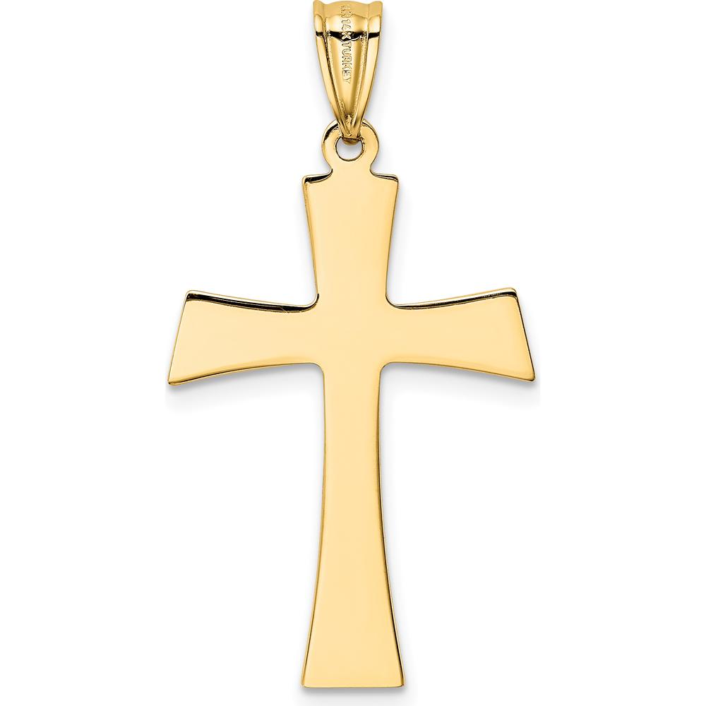 14K Yellow Gold Polished Cross Pendant with White Rhodium Plating by Oro Pregiato