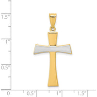 14K Yellow Gold Polished Cross Pendant with White Rhodium Plating by Oro Pregiato