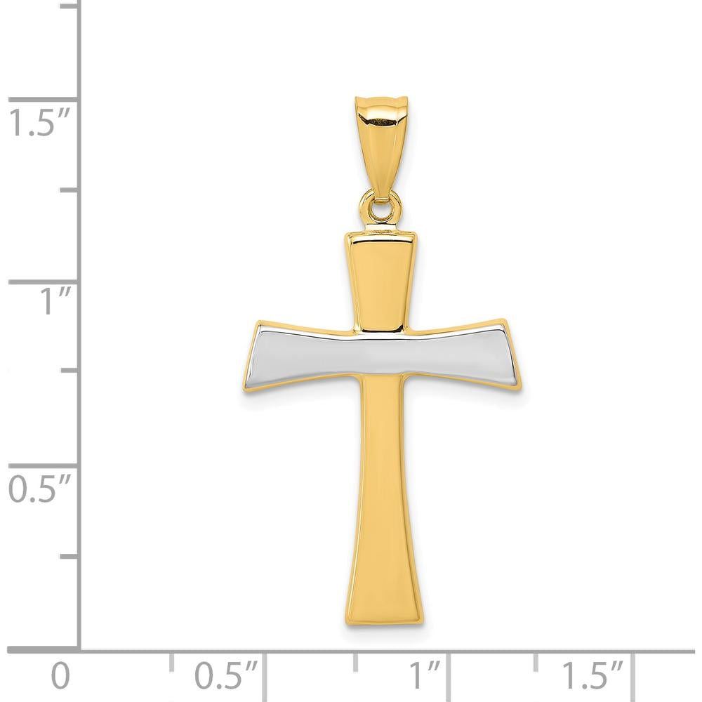 14K Yellow Gold Polished Cross Pendant with White Rhodium Plating by Oro Pregiato