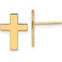 14K Yellow Gold Polished Cross Stud Earrings - Elegant Design by 0