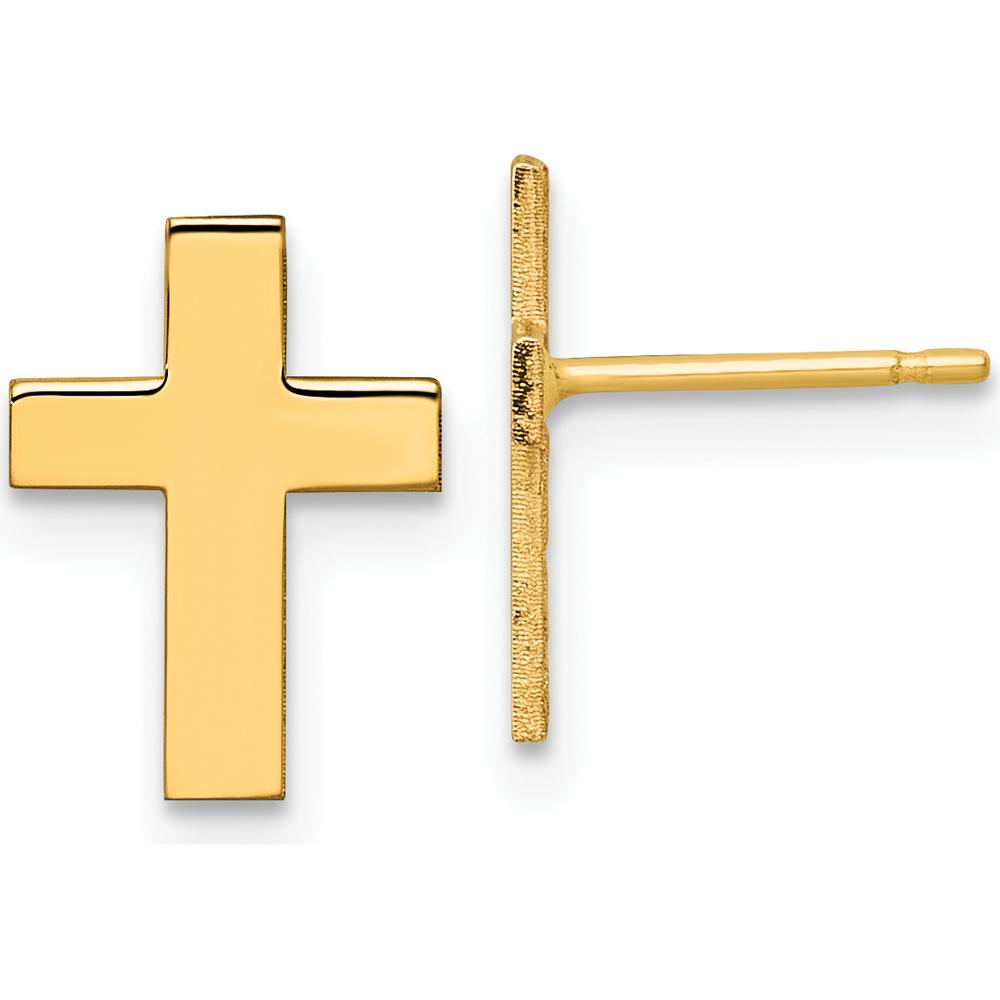 14K Yellow Gold Polished Cross Stud Earrings - Elegant Design by 0