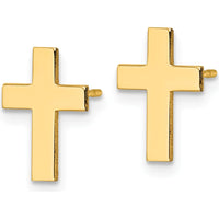 14K Yellow Gold Polished Cross Stud Earrings - Elegant Design by 0
