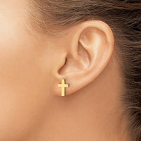 14K Yellow Gold Polished Cross Stud Earrings - Elegant Design by 0