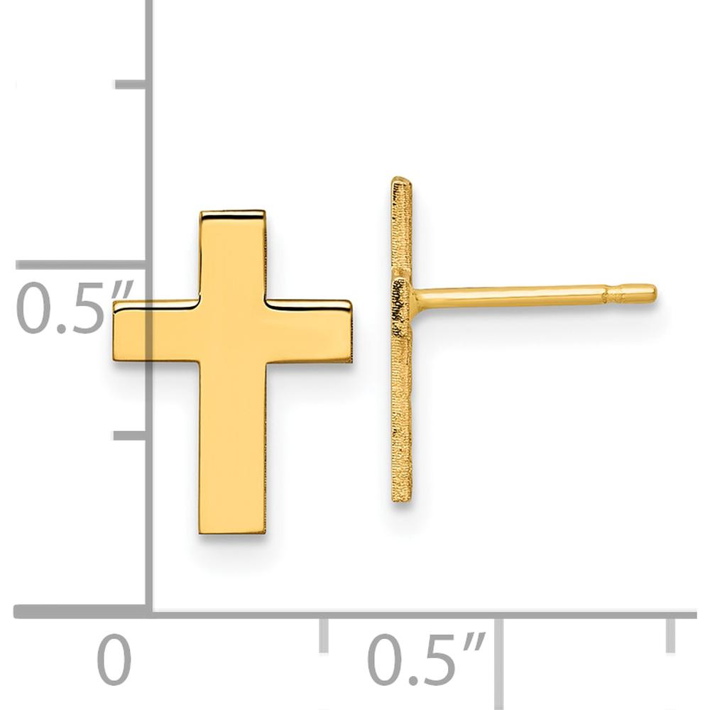 14K Yellow Gold Polished Cross Stud Earrings - Elegant Design by 0