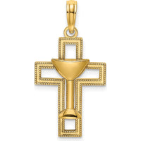 14K Yellow Gold Polished Cross with Communion Cup Charm - 25.2mm Length by Oro Pregiato