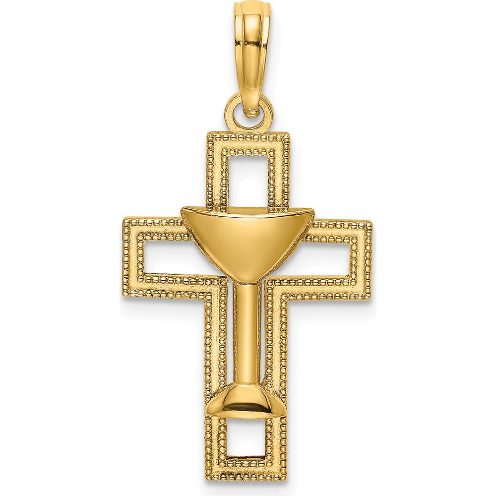14K Yellow Gold Polished Cross with Communion Cup Charm - 25.2mm Length by Oro Pregiato