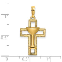 14K Yellow Gold Polished Cross with Communion Cup Charm - 25.2mm Length by Oro Pregiato