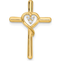 14K Yellow Gold Polished Cross with Heart Shaped Diamond Accent Pendant - 0.008 Carat Total Diamond Weight by Oro Pregiato