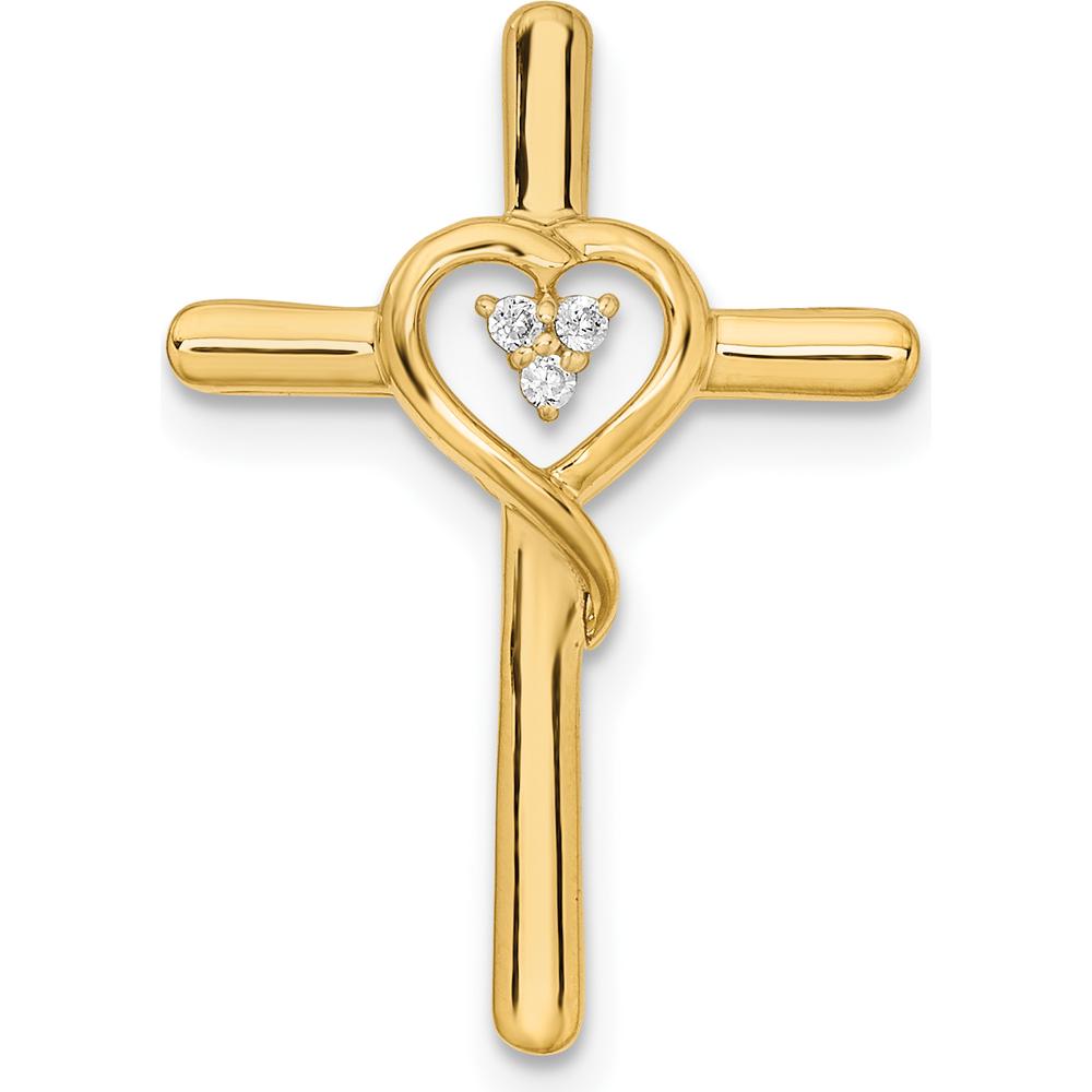 14K Yellow Gold Polished Cross with Heart Shaped Diamond Accent Pendant - 0.008 Carat Total Diamond Weight by Oro Pregiato