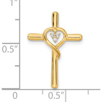 14K Yellow Gold Polished Cross with Heart Shaped Diamond Accent Pendant - 0.008 Carat Total Diamond Weight by Oro Pregiato