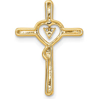 14K Yellow Gold Polished Cross with Heart Shaped Diamond Accent Pendant - 0.008 Carat Total Diamond Weight by Oro Pregiato