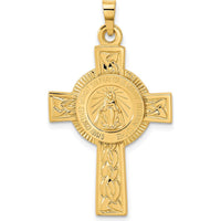 14K Yellow Gold Polished Cross with Miraculous Medal Center Pendant - Reversible Design by 0