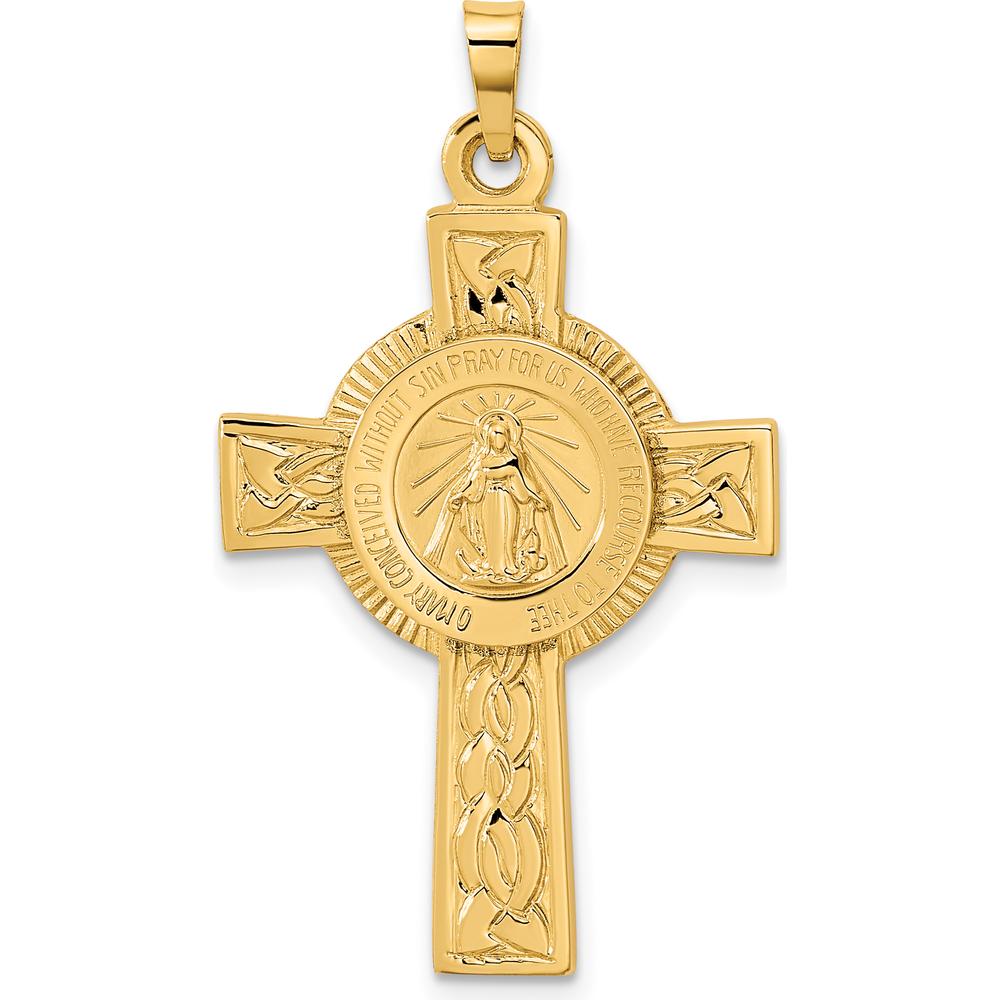 14K Yellow Gold Polished Cross with Miraculous Medal Center Pendant - Reversible Design by 0