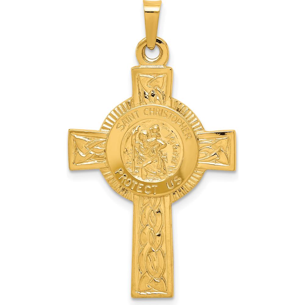 14K Yellow Gold Polished Cross with St. Christopher Medal Pendant - Faith & Protection Symbol by 0