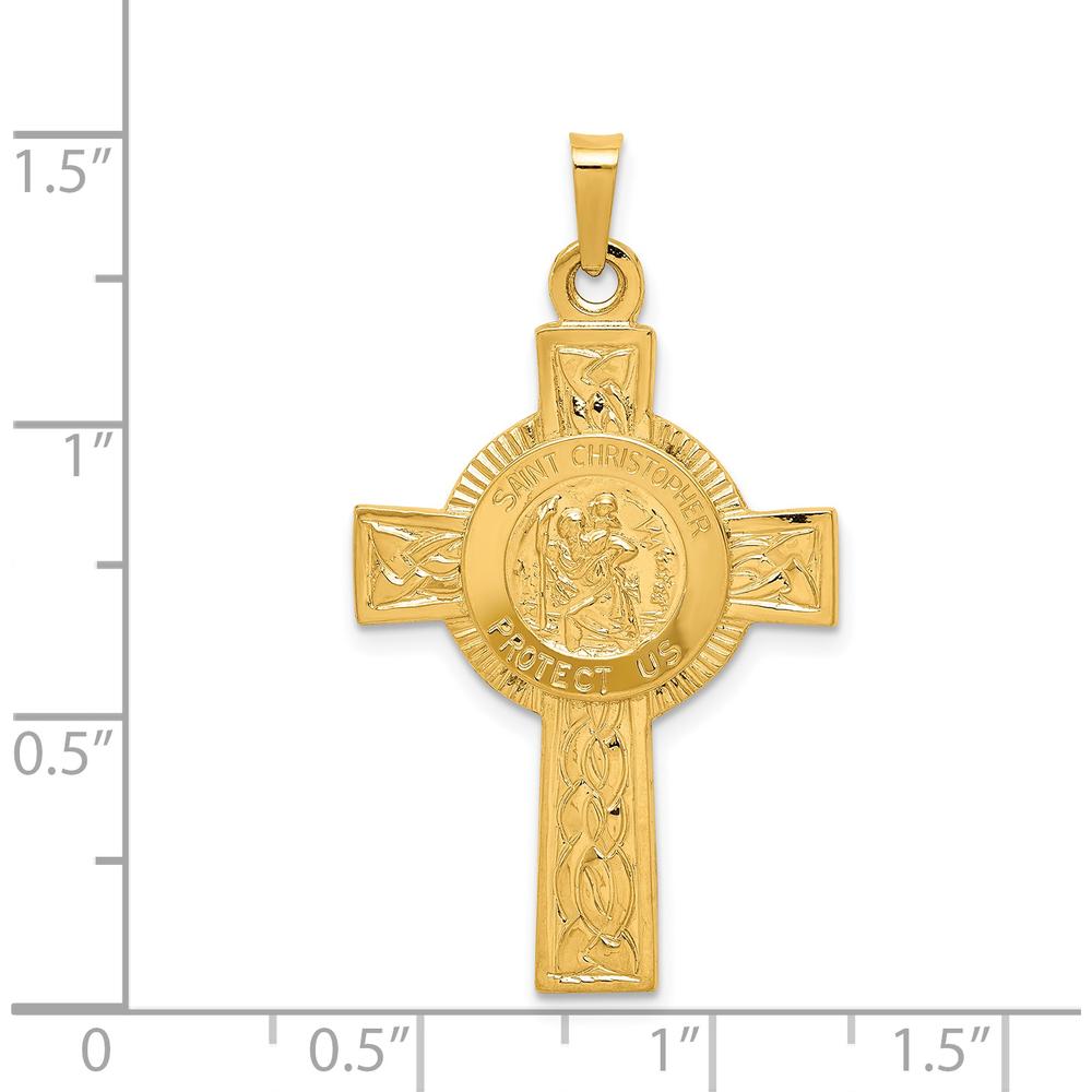 14K Yellow Gold Polished Cross with St. Christopher Medal Pendant - Faith & Protection Symbol by 0