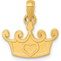 14K Yellow Gold Polished Crown Pendant with Heart Center Design - Regal Charm for Women by Oro Pregiato