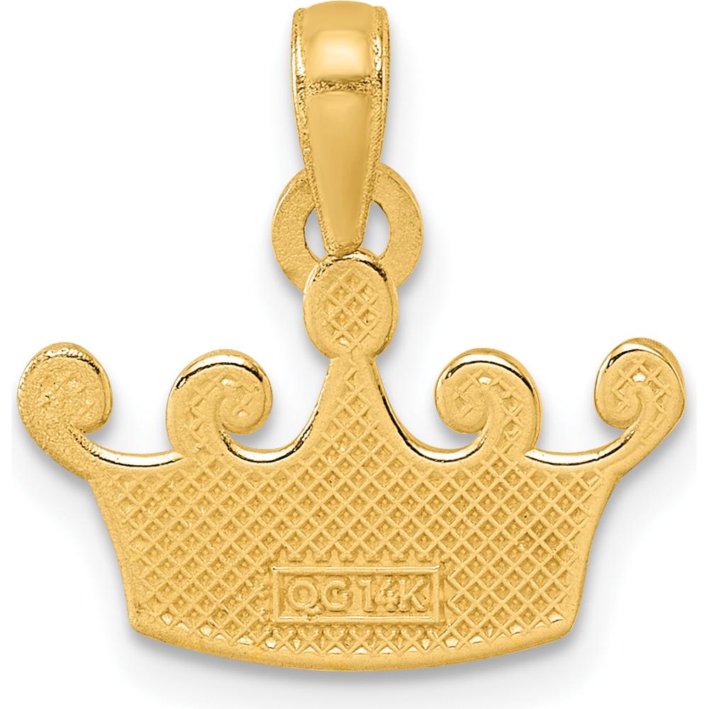 14K Yellow Gold Polished Crown Pendant with Heart Center Design - Regal Charm for Women by Oro Pregiato