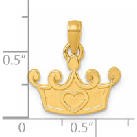 14K Yellow Gold Polished Crown Pendant with Heart Center Design - Regal Charm for Women by Oro Pregiato