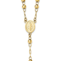 14K Yellow Gold Polished Crucifix and Miraculous Medal 24" Rosary Necklace with 4mm Mirror Beads by 0