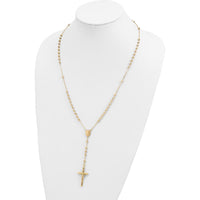 14K Yellow Gold Polished Crucifix and Miraculous Medal 24" Rosary Necklace with 4mm Mirror Beads by 0