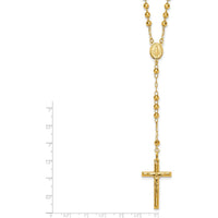 14K Yellow Gold Polished Crucifix and Miraculous Medal 24" Rosary Necklace with 4mm Mirror Beads by 0