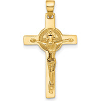 14K Yellow Gold Polished Crucifix and St Benedict Pendant - 31mm Length by Oro Pregiato
