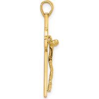 14K Yellow Gold Polished Crucifix and St Benedict Pendant - 31mm Length by Oro Pregiato