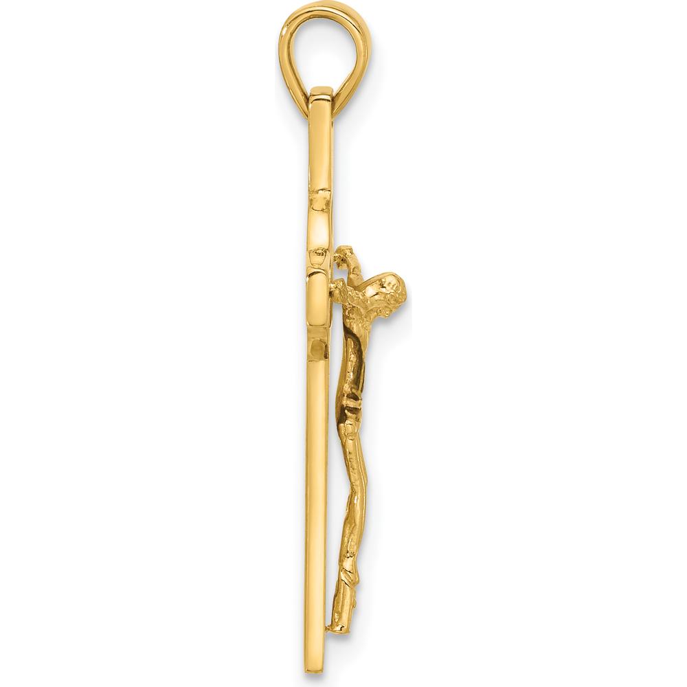 14K Yellow Gold Polished Crucifix and St Benedict Pendant - 31mm Length by Oro Pregiato