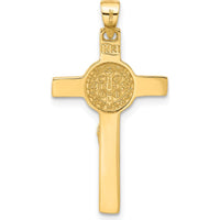 14K Yellow Gold Polished Crucifix and St Benedict Pendant - 31mm Length by Oro Pregiato