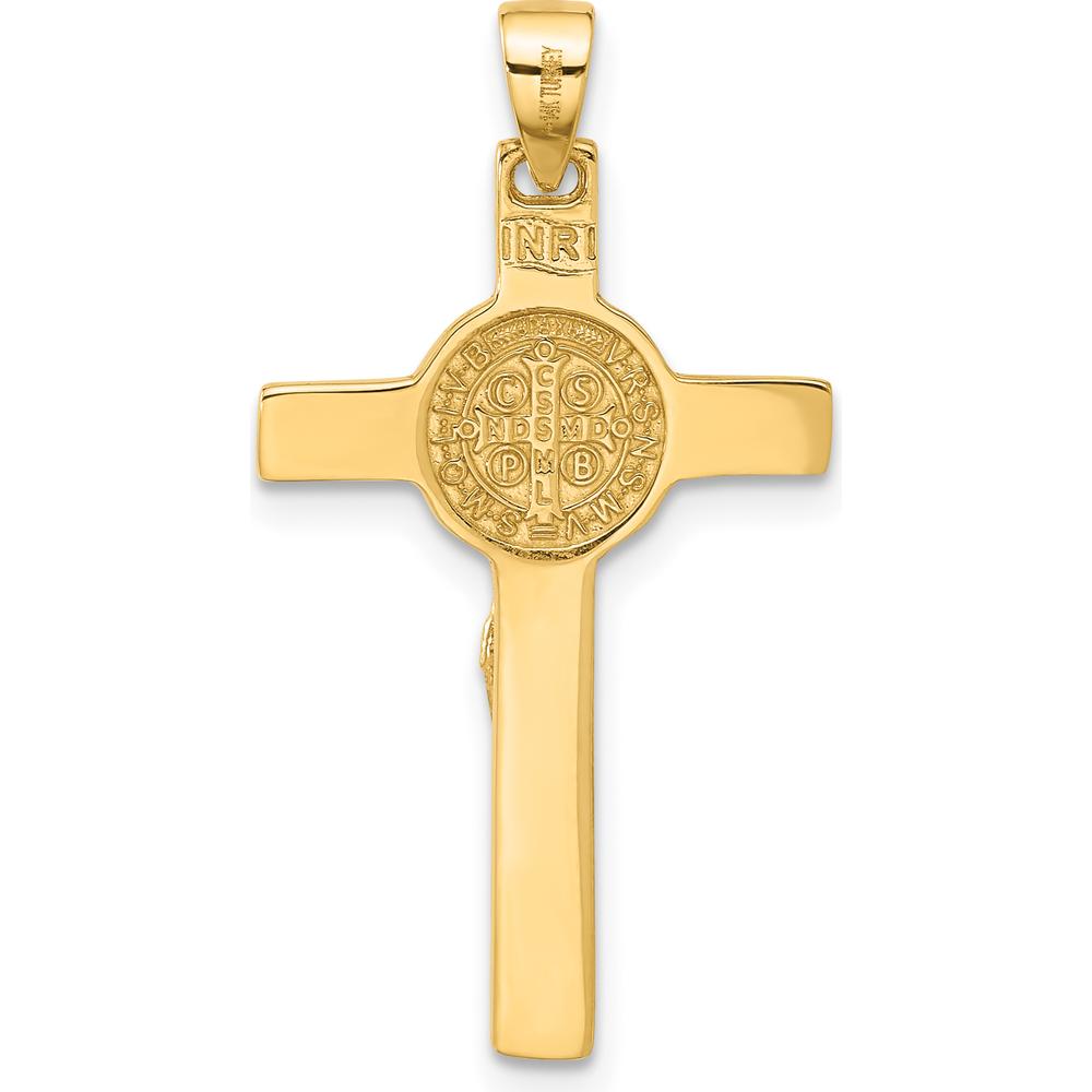 14K Yellow Gold Polished Crucifix and St Benedict Pendant - 31mm Length by Oro Pregiato