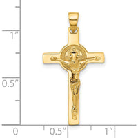 14K Yellow Gold Polished Crucifix and St Benedict Pendant - 31mm Length by Oro Pregiato