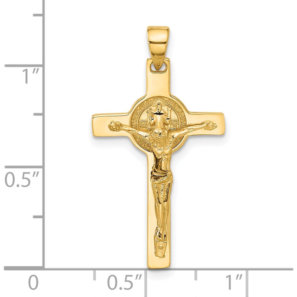 14K Yellow Gold Polished Crucifix and St Benedict Pendant - 31mm Length by Oro Pregiato
