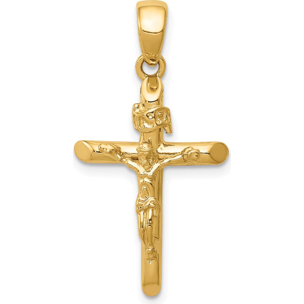 14K Yellow Gold Polished Crucifix Cross Pendant - Faith Inspired Design by Oro Pregiato