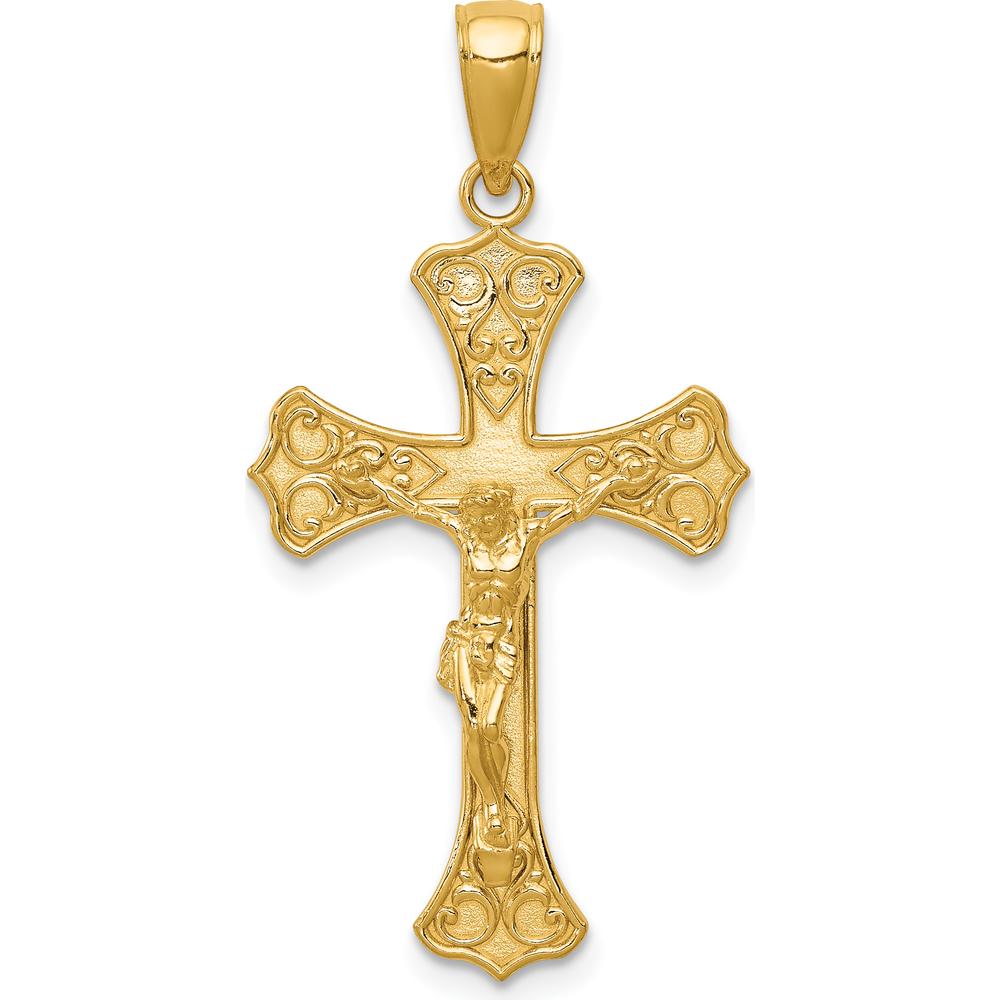 14K Yellow Gold Polished Crucifix Pendant - 36mm Length by Oro Pregiato