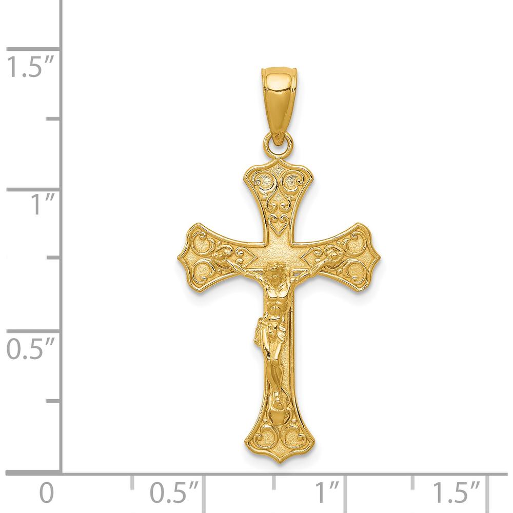 14K Yellow Gold Polished Crucifix Pendant - 36mm Length by Oro Pregiato