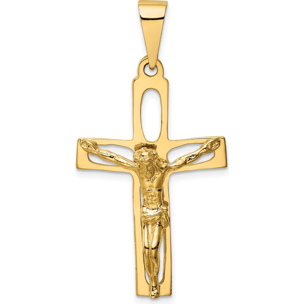 14K Yellow Gold Polished Crucifix Pendant - 44mm Length by Oro Pregiato