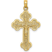 14K Yellow Gold Polished Crucifix Pendant with Budded Tips - Faith-Inspired Religious Charm by Oro Pregiato