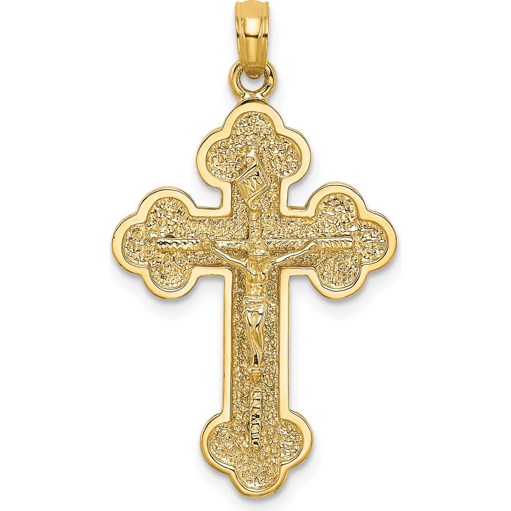 14K Yellow Gold Polished Crucifix Pendant with Budded Tips - Faith-Inspired Religious Charm by Oro Pregiato
