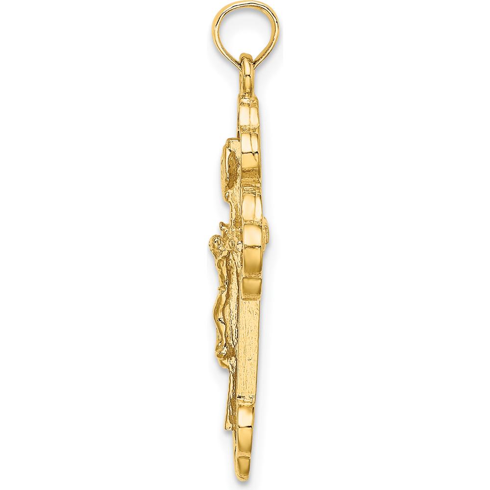 14K Yellow Gold Polished Crucifix Pendant with Budded Tips - Faith-Inspired Religious Charm by Oro Pregiato