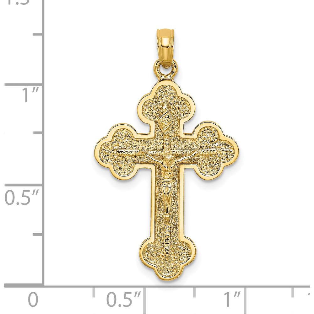 14K Yellow Gold Polished Crucifix Pendant with Budded Tips - Faith-Inspired Religious Charm by Oro Pregiato